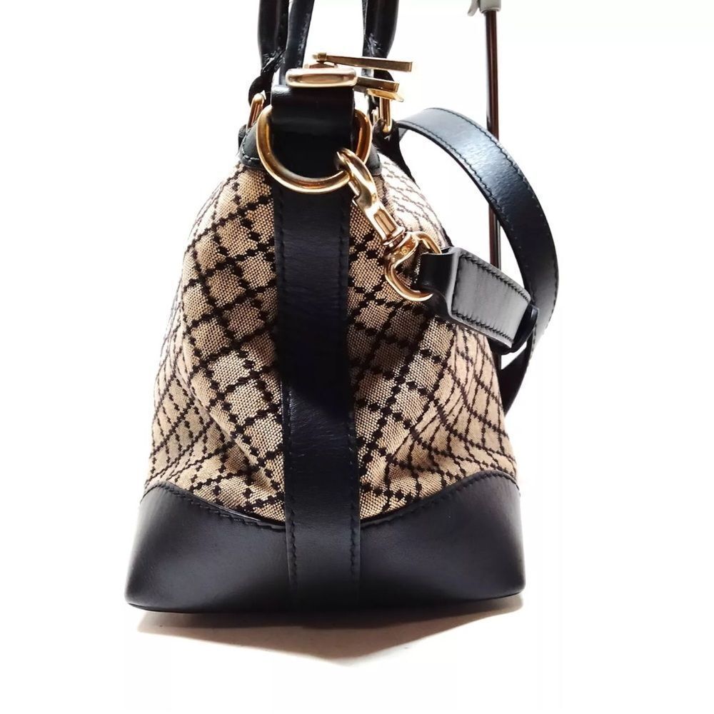 Auth Gucci Black Beige Diamanté Canvas Leather Trim Web 2way Joy Tote Bag - Picture 3 of 11